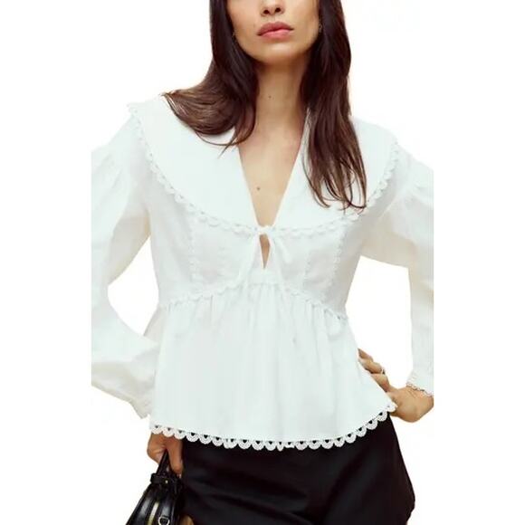 Reformation White Cotton Renna Blouse Top Size 2 - Picture 6 of 13